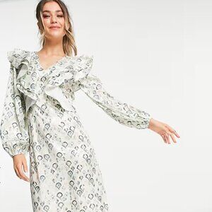 Never Fully Dressed oversized collar midaxi dress in blue tile print